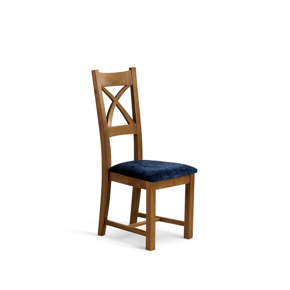 Cross Back Rustic Solid Oak Chair with Brooklyn Hummingbird Blue Crushed Chenille Seat 1