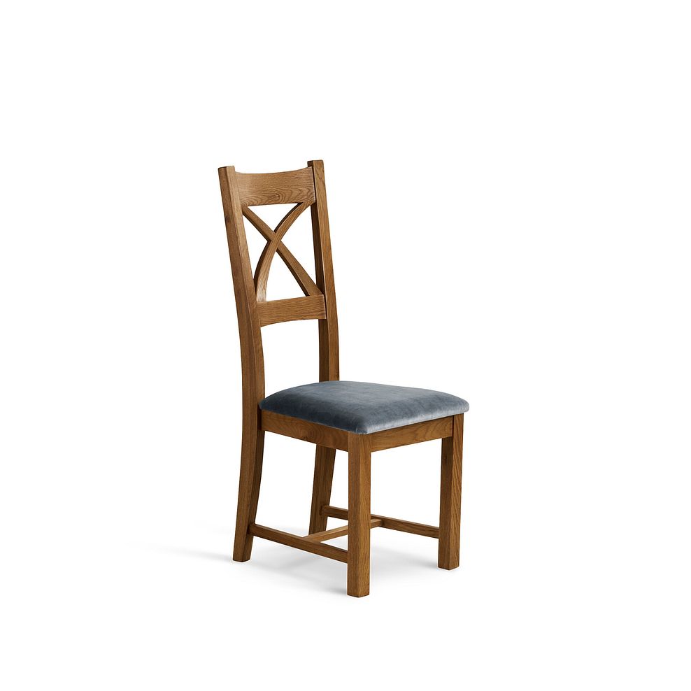 Cross Back Rustic Solid Oak Chair with Heritage Granite Velvet Seat 1