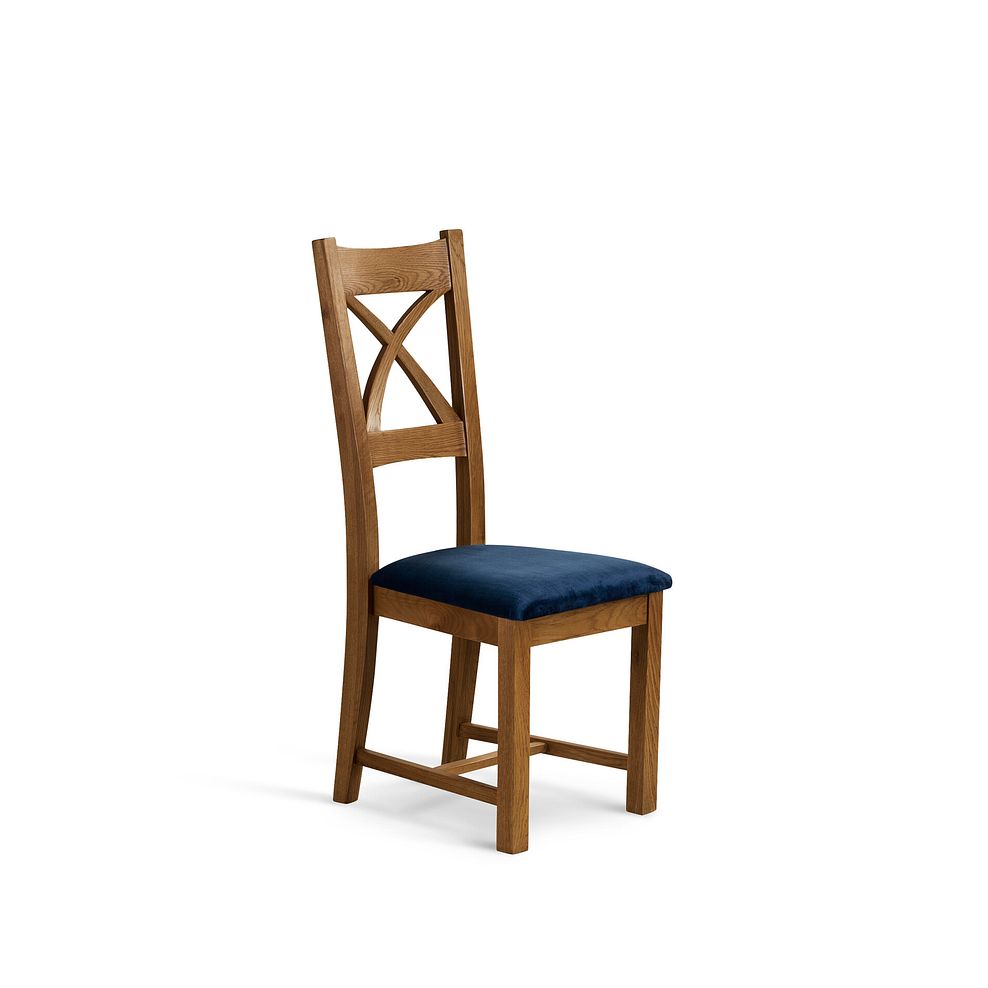 Cross Back Rustic Solid Oak Chair with Heritage Royal Blue Velvet Seat 1