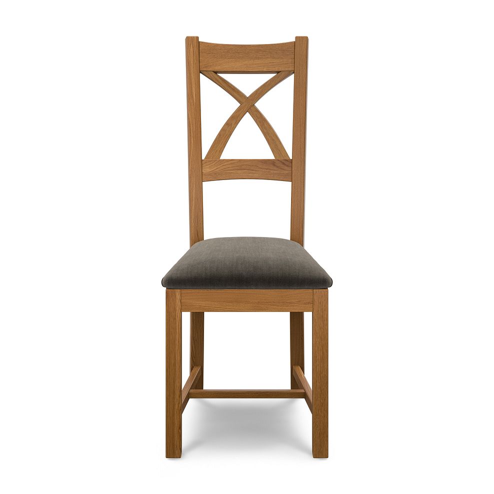 Cross Back Rustic Solid Oak Chair with Verona Chocolate Fabric Seat 2