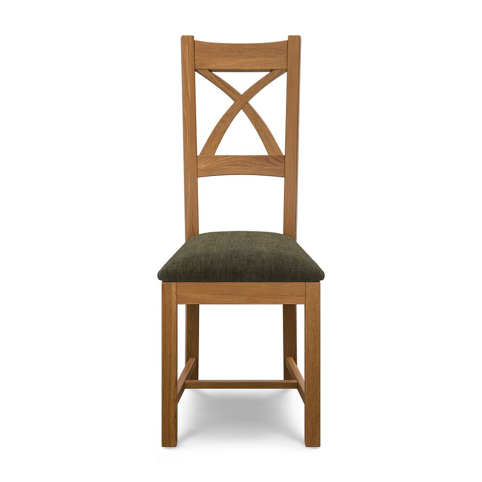 Cross Back Rustic Solid Oak Chair with Verona Green Fabric Seat 2