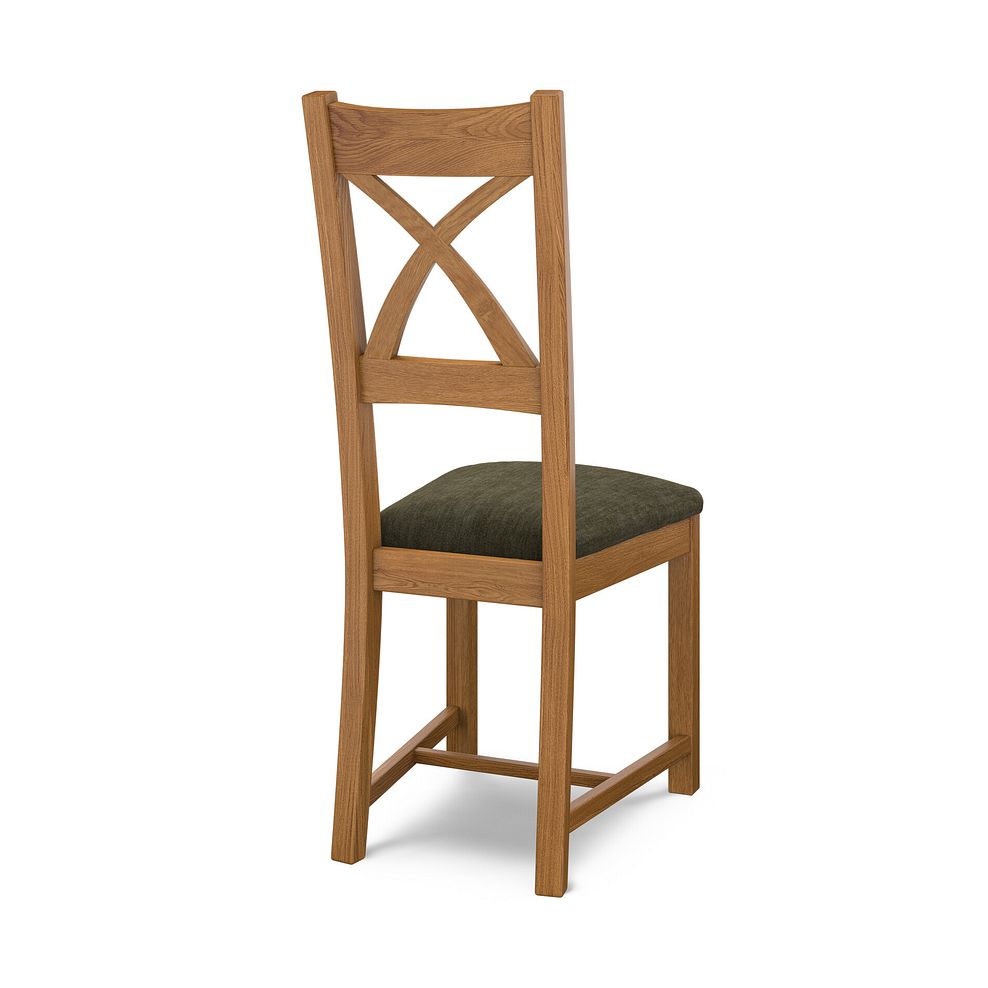 Cross Back Rustic Solid Oak Chair with Verona Green Fabric Seat 4