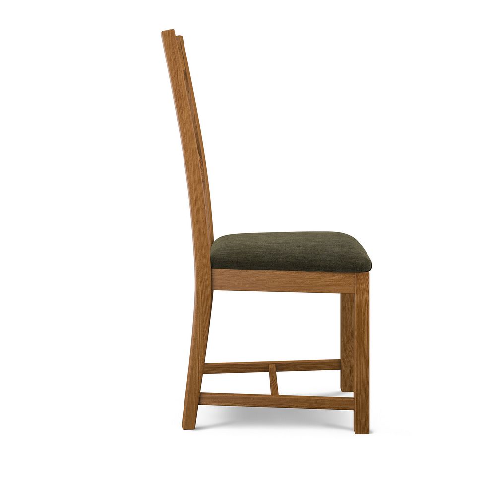 Cross Back Rustic Solid Oak Chair with Verona Green Fabric Seat 3