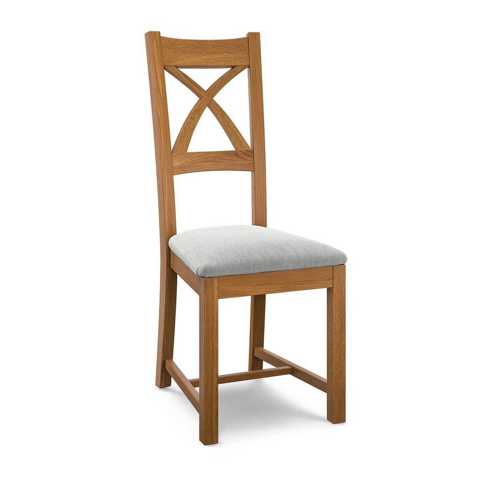 Cross Back Rustic Solid Oak Chair with Verona Grey Fabric Seat 1