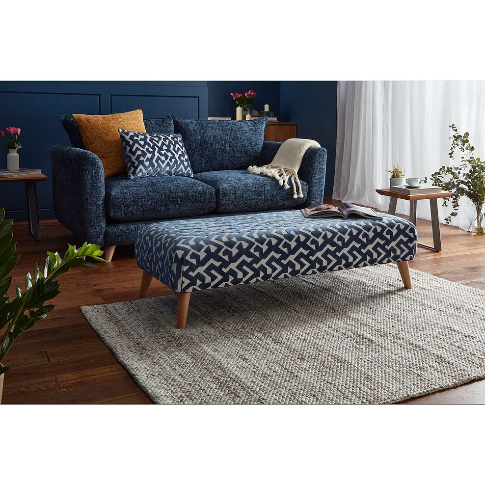 Dalby Footstool in Patterned Denim Fabric 1