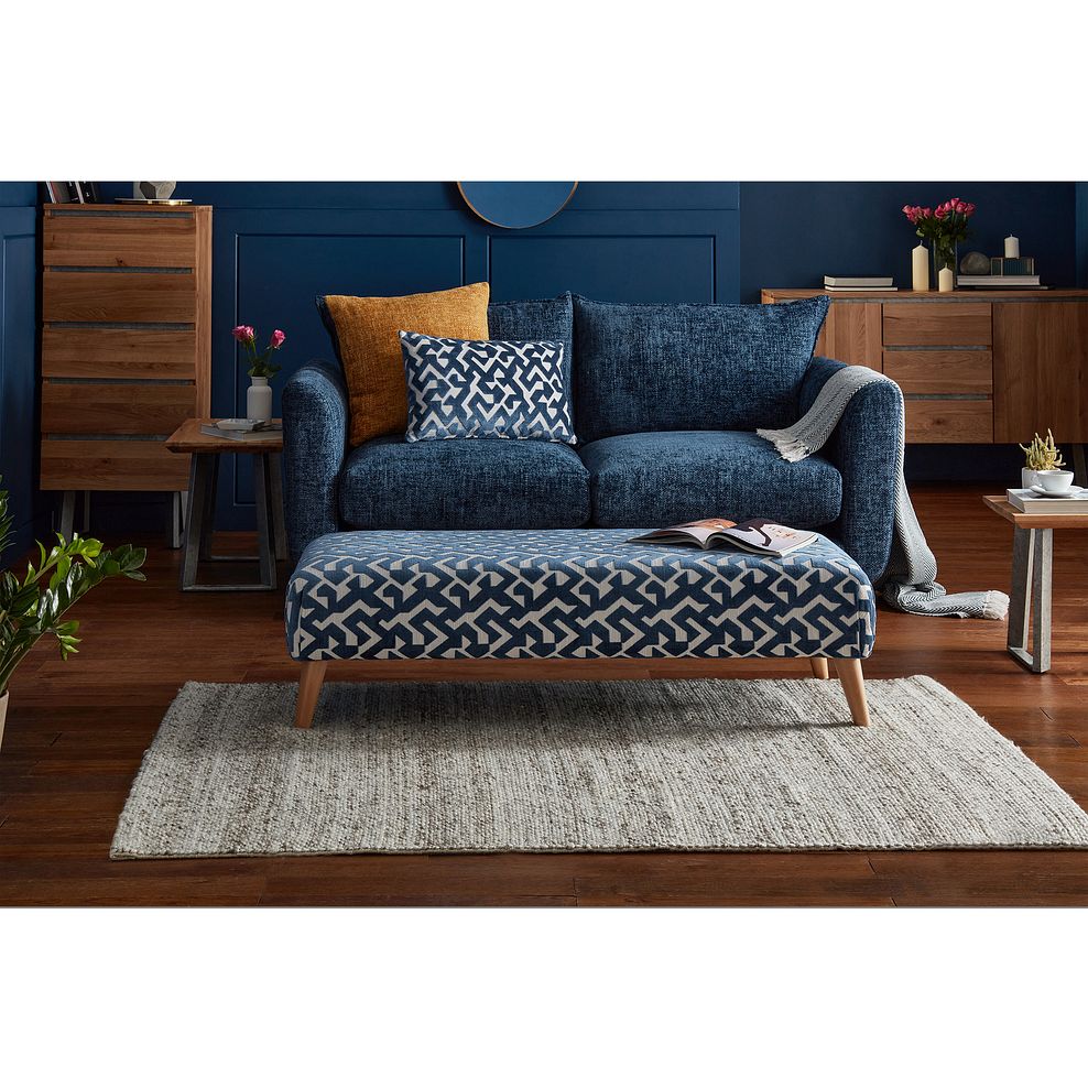 Dalby Footstool in Patterned Denim Fabric 2