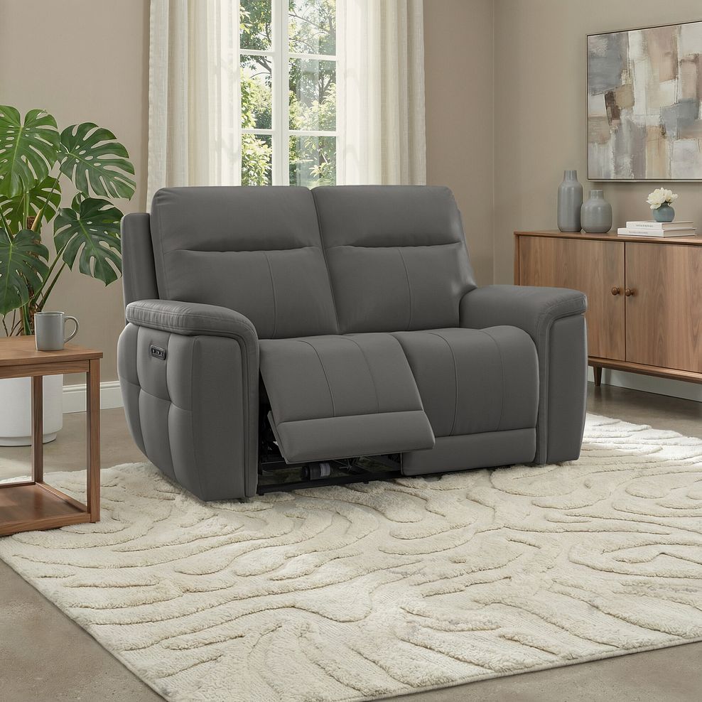 Dalton 2 Seater Electric Recliner Sofa in Elephant Grey Leather 1