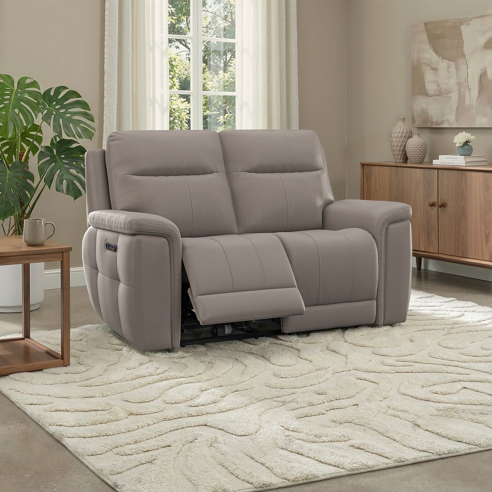 Dalton 2 Seater Electric Recliner Sofa in Oyster Leather 1
