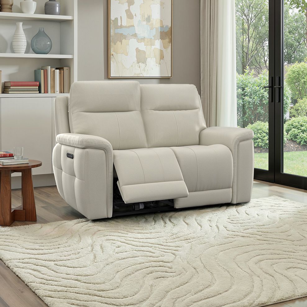 Dalton 2 Seater Electric Recliner Sofa with Power Headrests in Bone China Leather 25