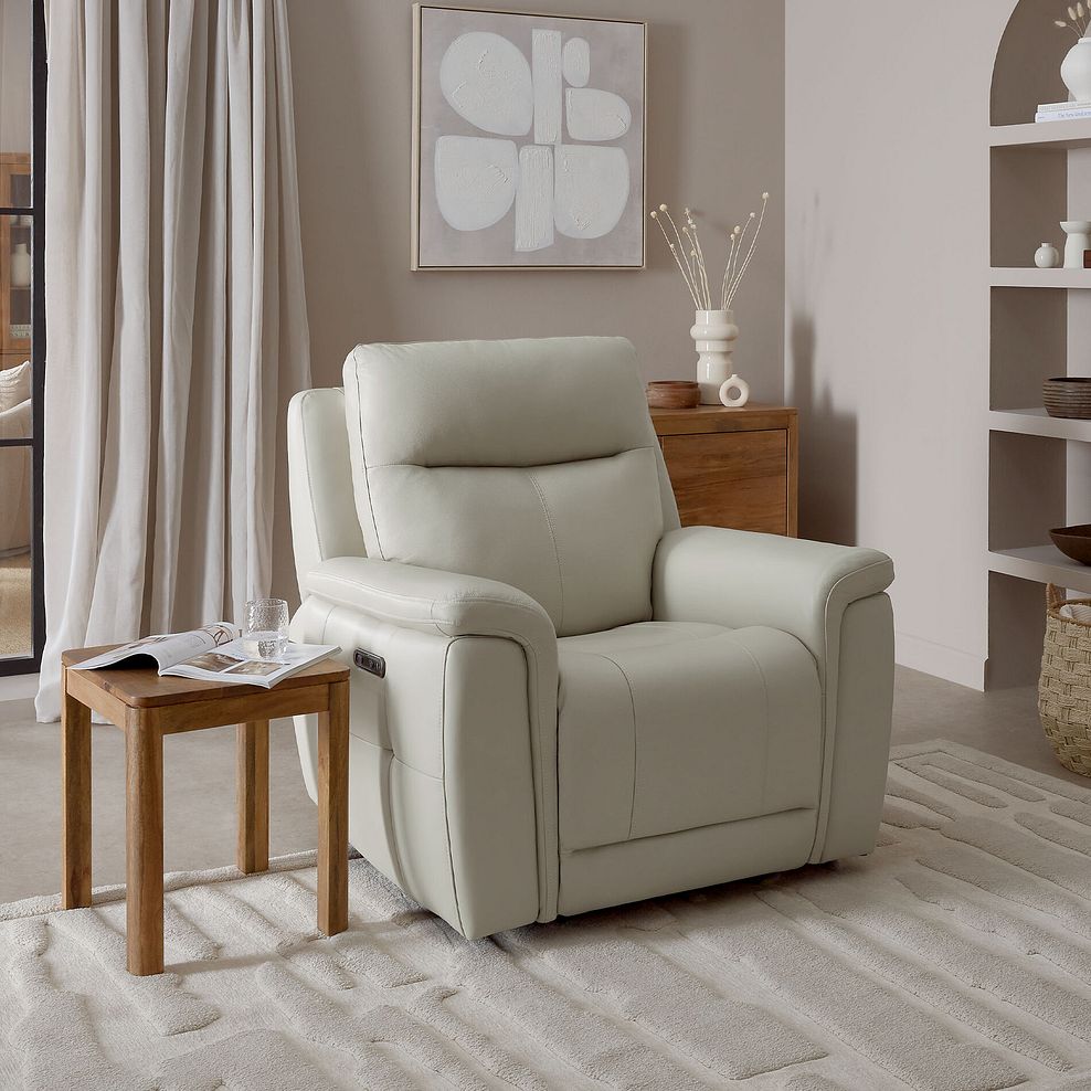 Dalton Electric Recliner Armchair in Bone China Leather 1