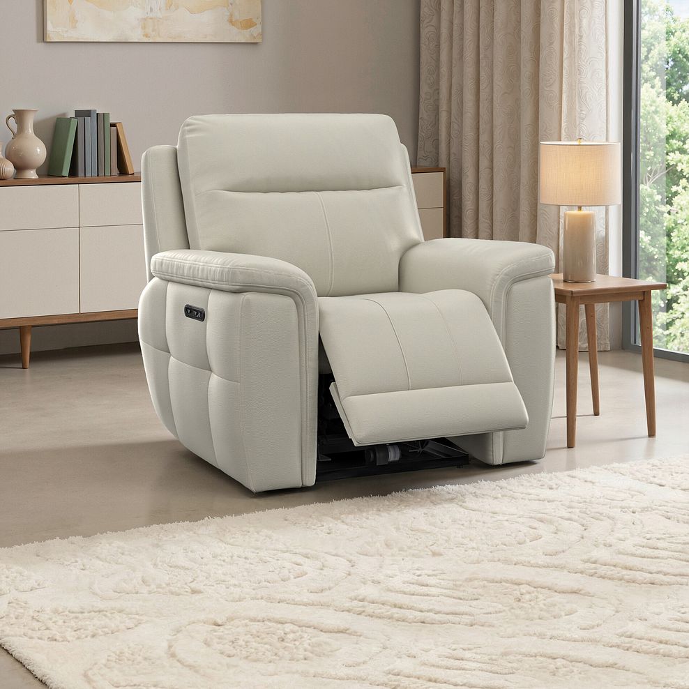 Dalton Electric Recliner Armchair in Bone China Leather 17