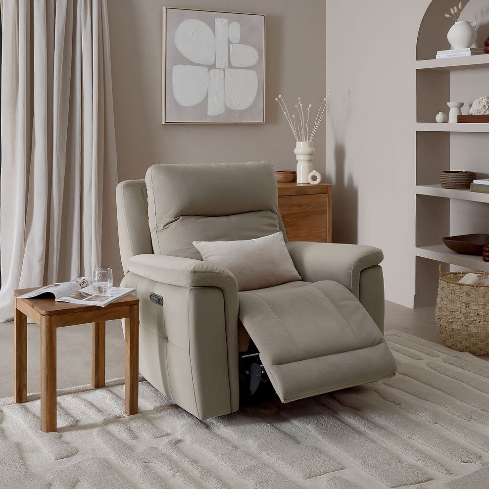 Dalton Electric Recliner Armchair with Power Headrest in Bella Latte Fabric 3