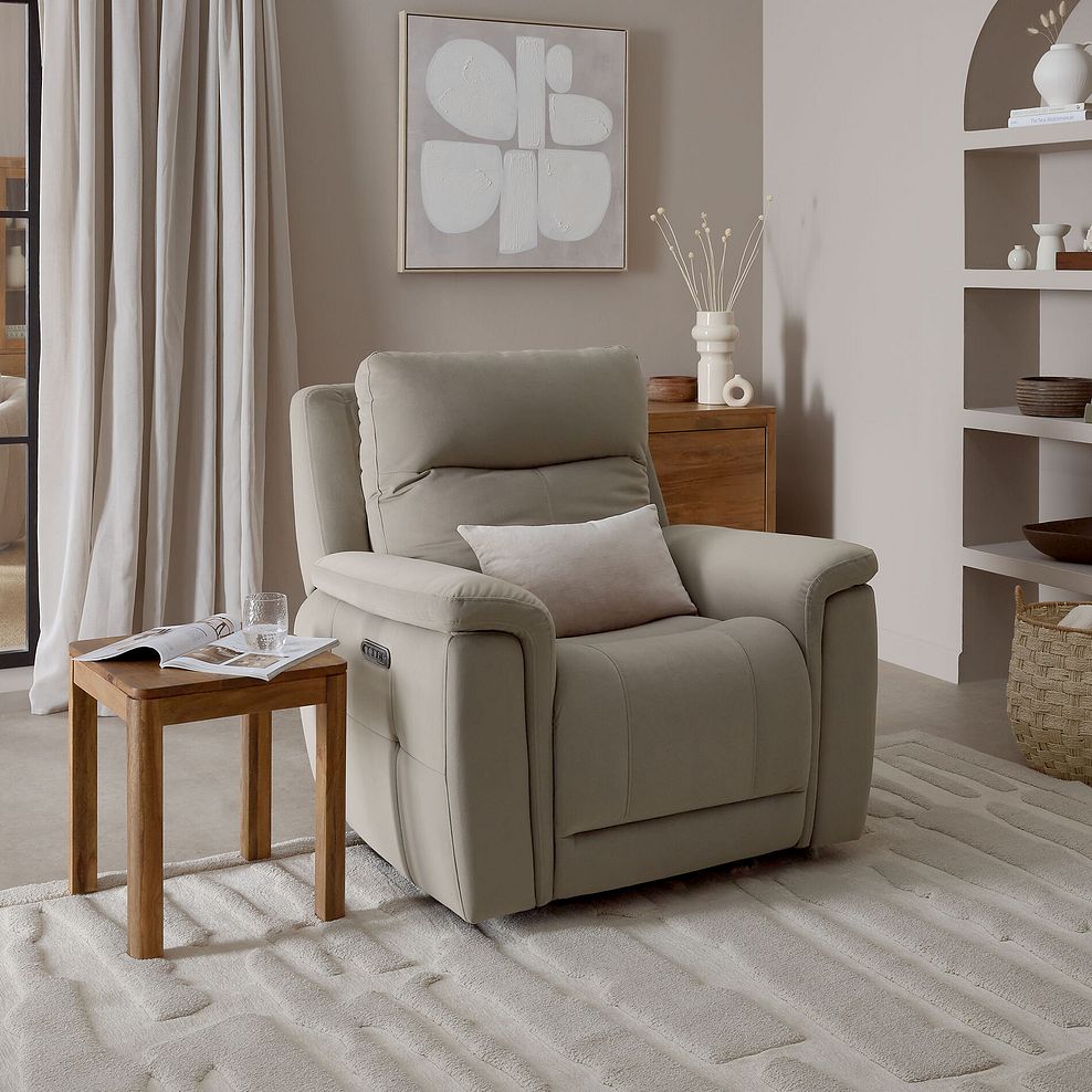 Dalton Electric Recliner Armchair with Power Headrest in Bella Latte Fabric 2