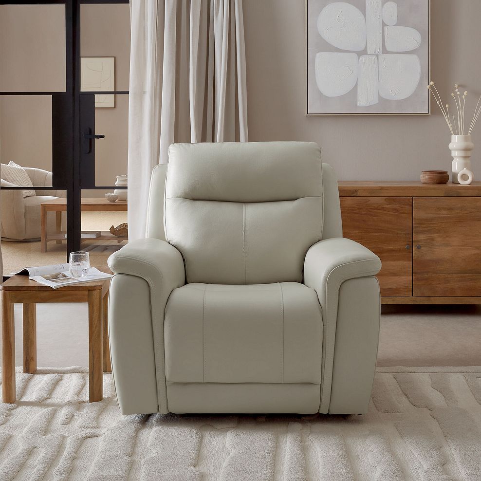 Dalton Electric Recliner Armchair with Power Headrest in Bone China Leather 3