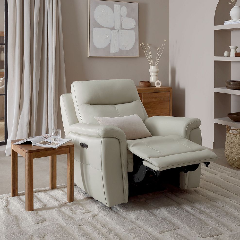 Dalton Electric Recliner Armchair with Power Headrest in Bone China Leather 1
