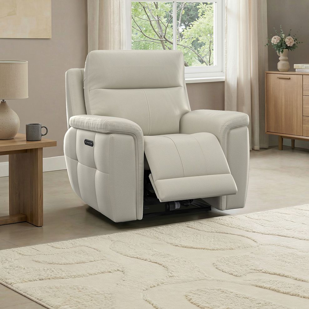 Dalton Electric Recliner Armchair with Power Headrest in Bone China Leather 24