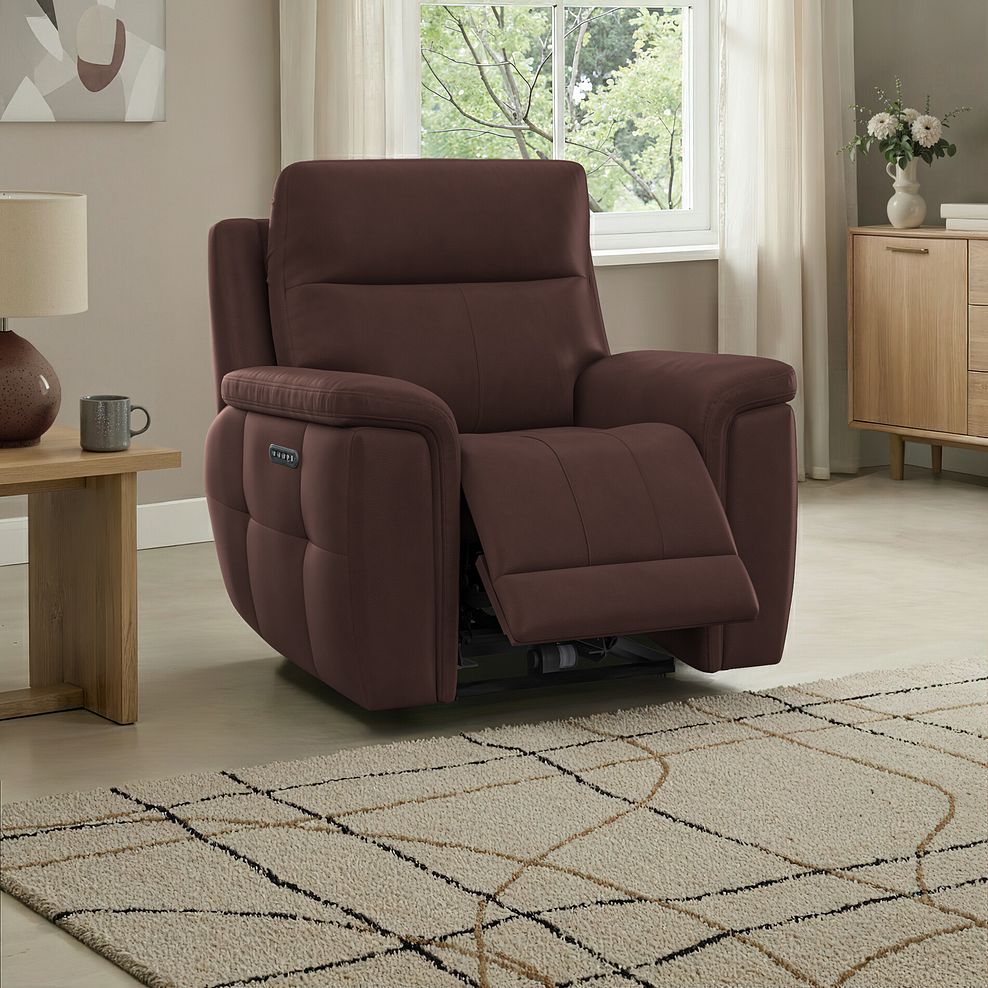 Dalton Electric Recliner Armchair with Power Headrest in Chestnut Leather 1