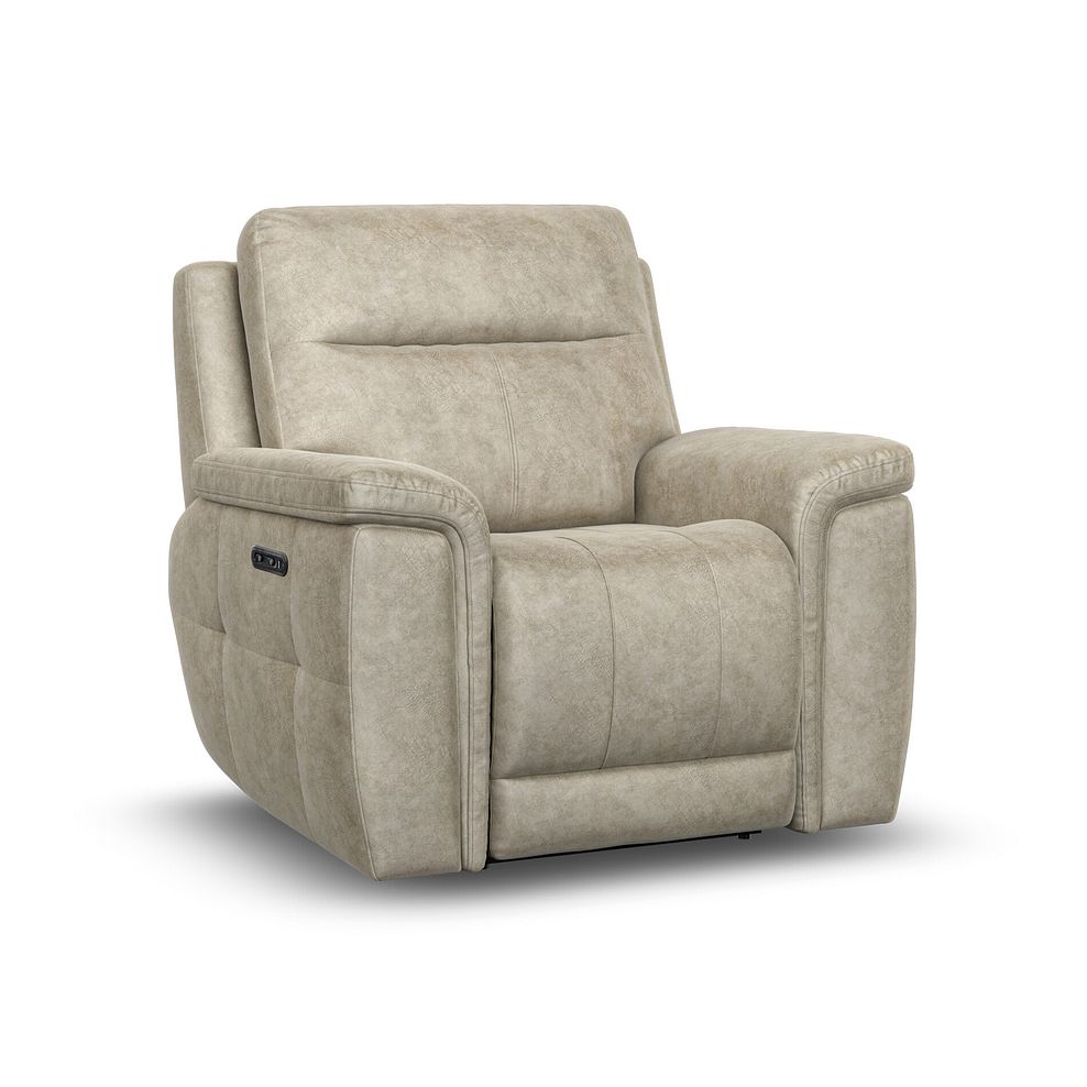 Dalton Electric Recliner Armchair with Power Headrest in Marble Cream Fabric 1