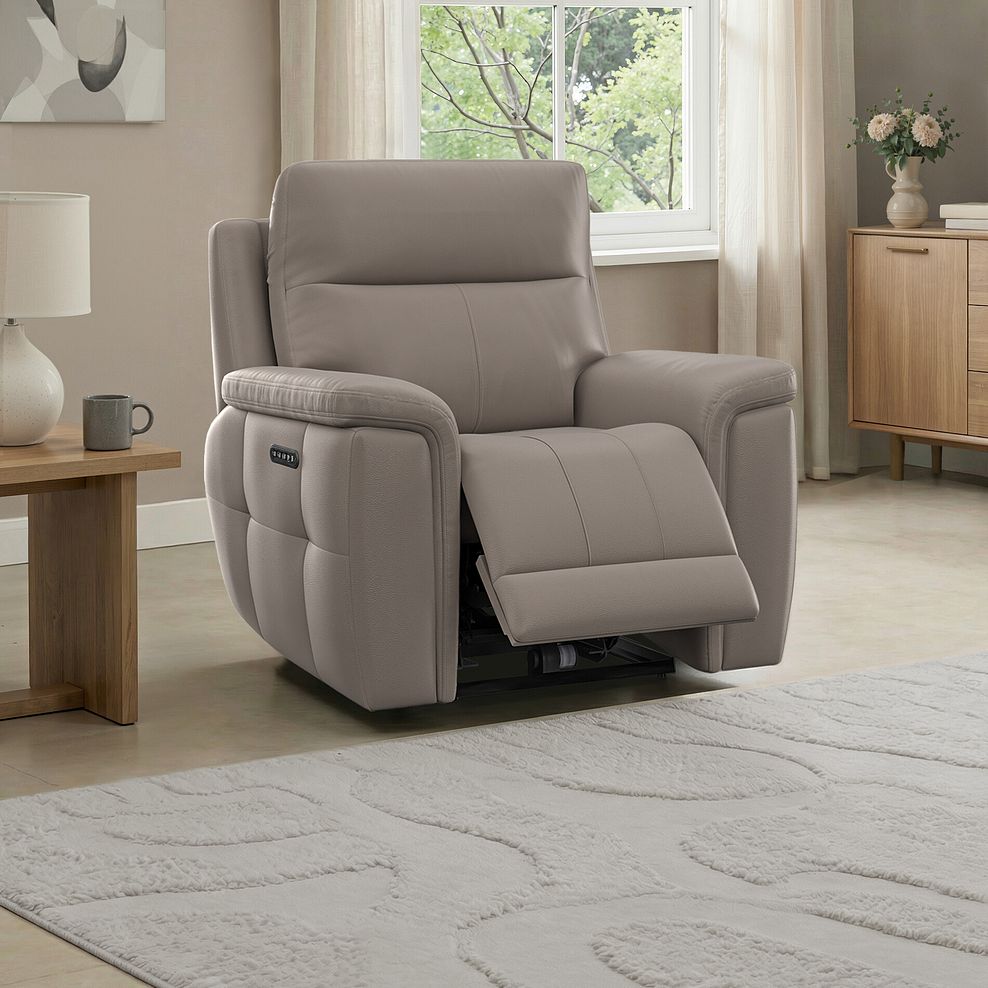 Dalton Electric Recliner Armchair with Power Headrest in Oyster Leather 1