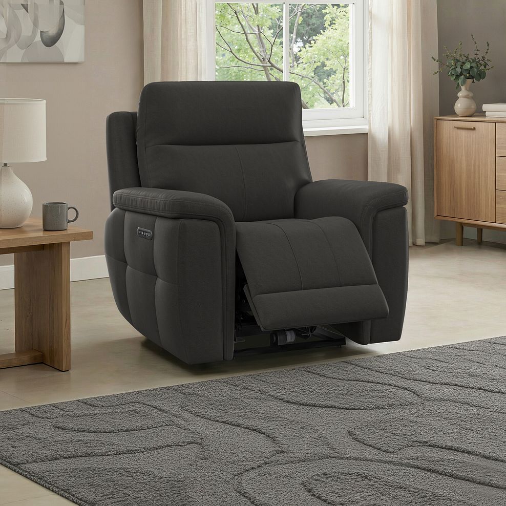Dalton Electric Recliner Armchair with Power Headrest in Storm Leather 1