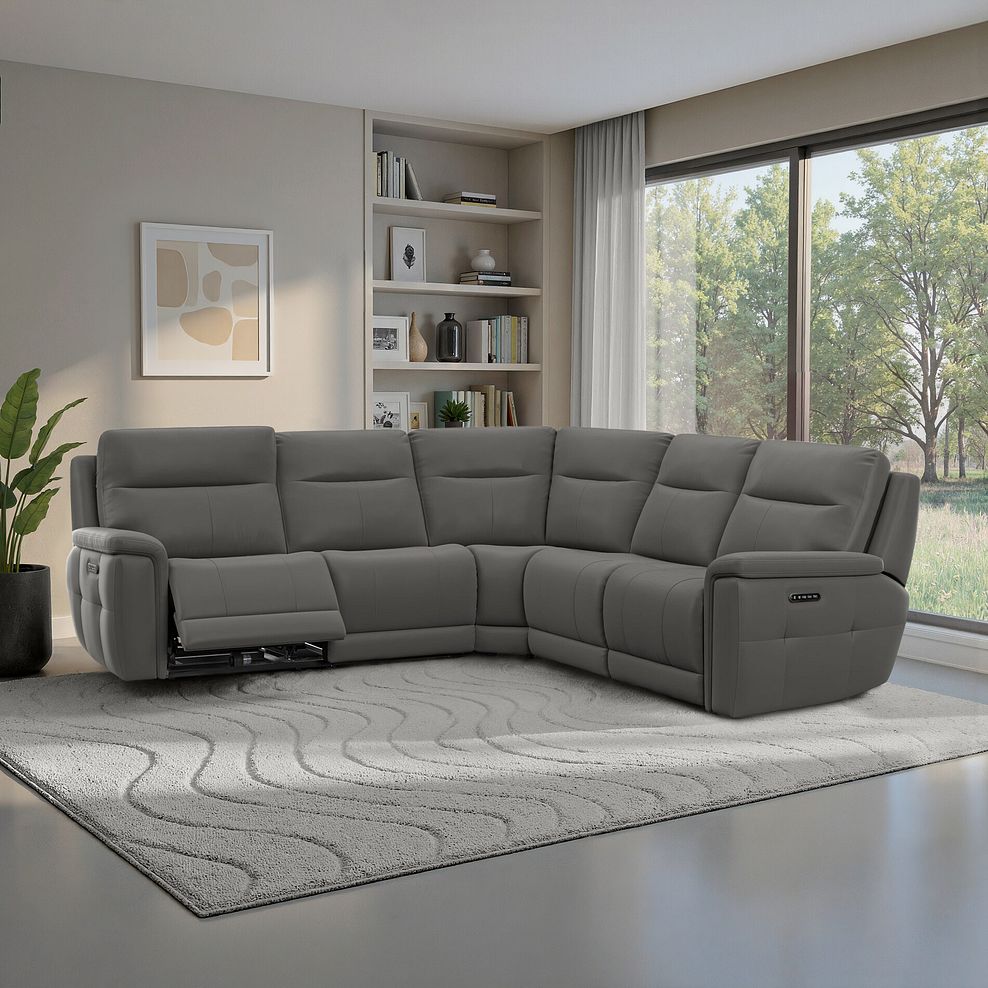Dalton Large Corner Electric Recliner Sofa with Power Headrests in Elephant Grey Leather 1