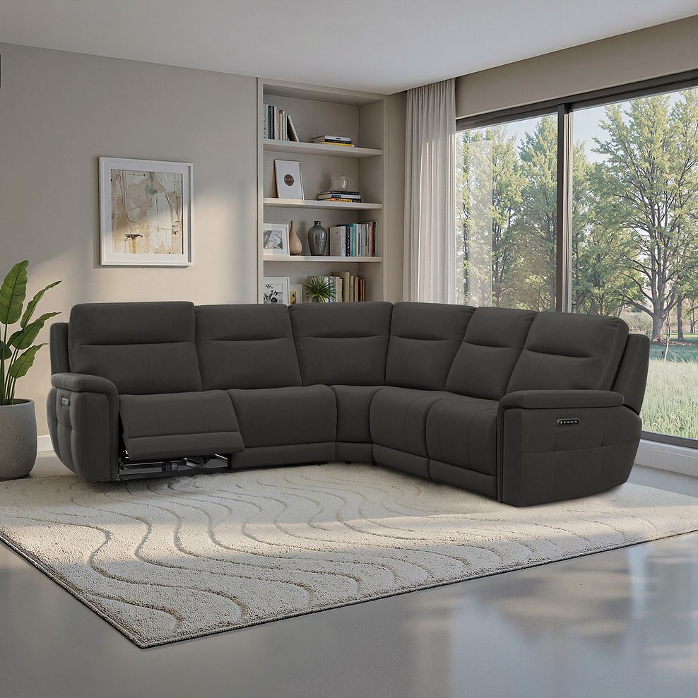 Dalton Large Corner Electric Recliner Sofa with Power Headrests in Storm Leather 1
