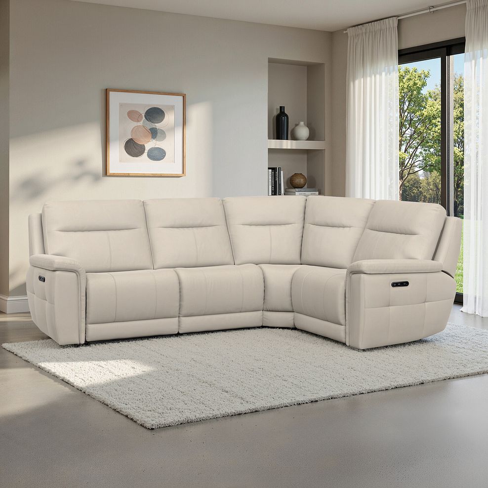 Dalton Left Hand Corner Electric Recliner Sofa in Bella Barley White Fabric 1