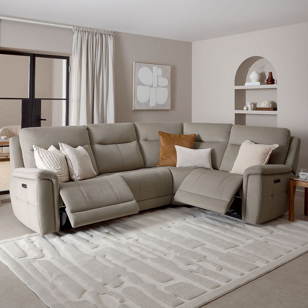 Dalton Left Hand Corner Electric Recliner Sofa in Bella Latte Fabric 2