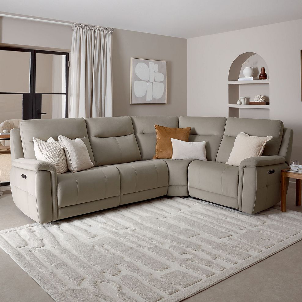 Dalton Left Hand Corner Electric Recliner Sofa in Bella Latte Fabric 1