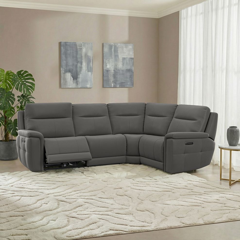 Dalton Left Hand Corner Electric Recliner Sofa with Power Headrests in Elephant Grey Leather 1