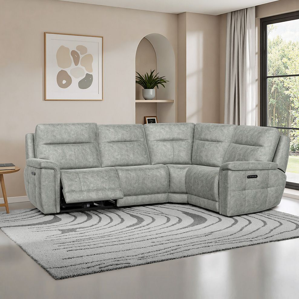 Dalton Left Hand Corner Electric Recliner Sofa with Power Headrests in Marble Silver Fabric 1