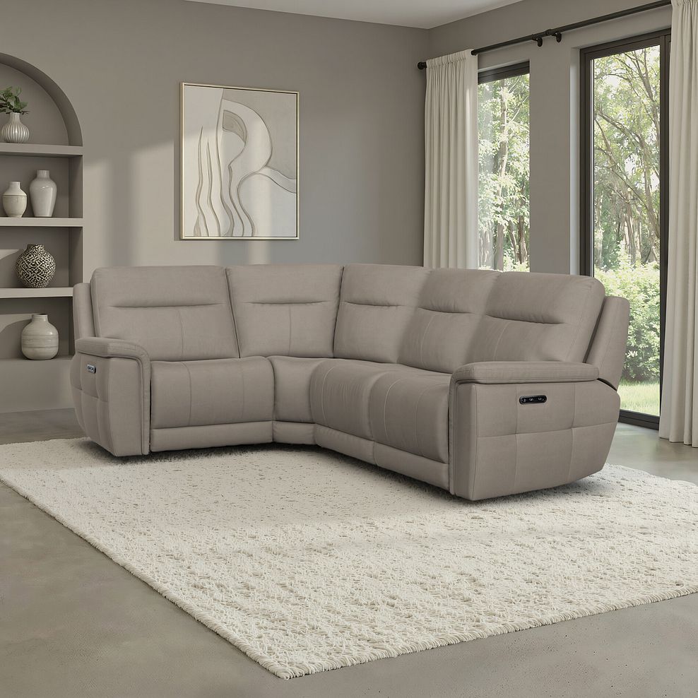 Dalton Right Hand Corner Electric Recliner Sofa in Bella Latte Fabric 1