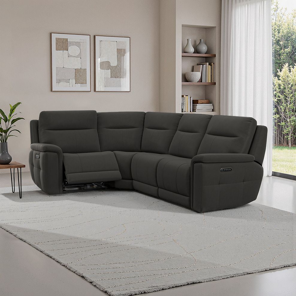 Dalton Right Hand Corner Electric Recliner Sofa with Power Headrests in Storm Leather 1