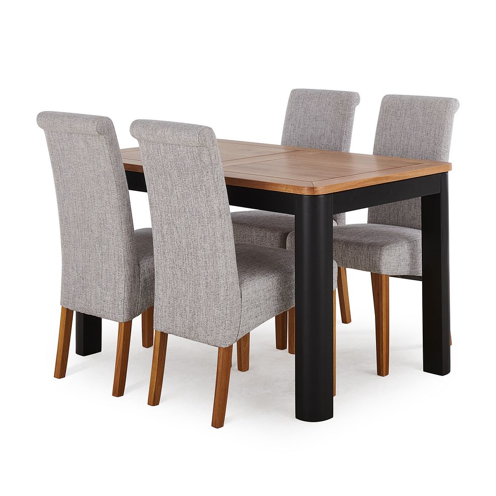 Grove Dark Grey Extending Dining Table and 4 Scroll Back Chairs in Plain Grey Fabric Thumbnail 1