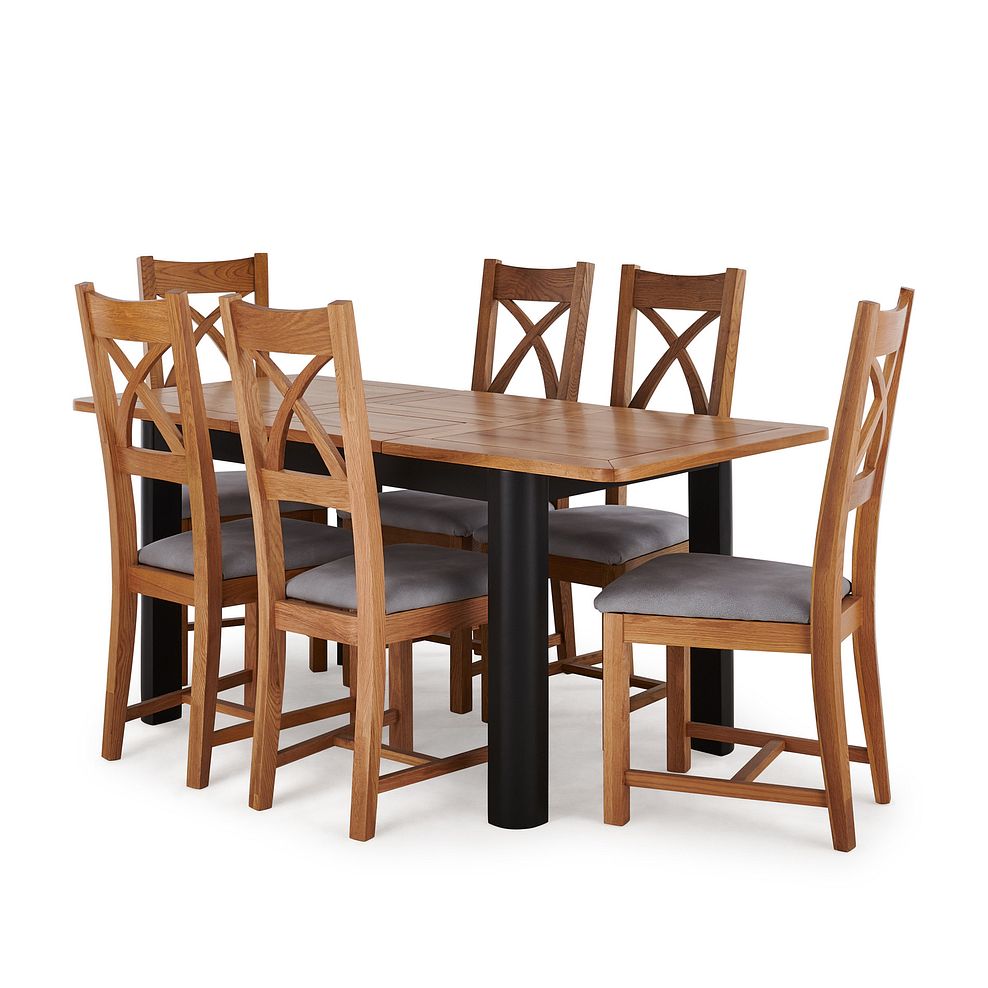 Grove Dark Grey Extending Dining Table and 6 Cross Back Chairs with Dappled Silver Fabric Seats 2