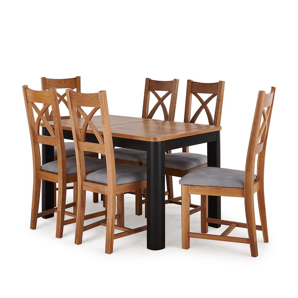 Grove Dark Grey Extending Dining Table and 6 Cross Back Chairs with Dappled Silver Fabric Seats Thumbnail 1