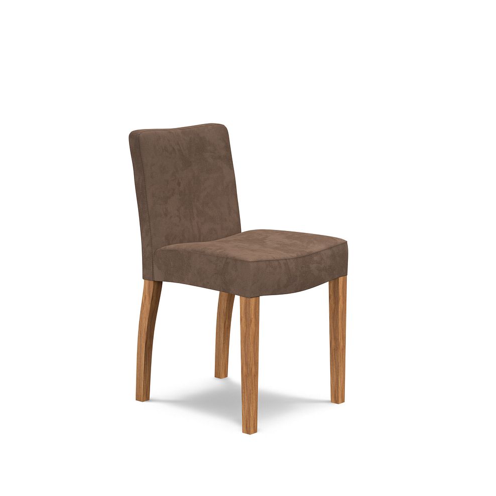 Dawson Upholstered Chair with Oak Legs in Suede Look Brown Fabric 1