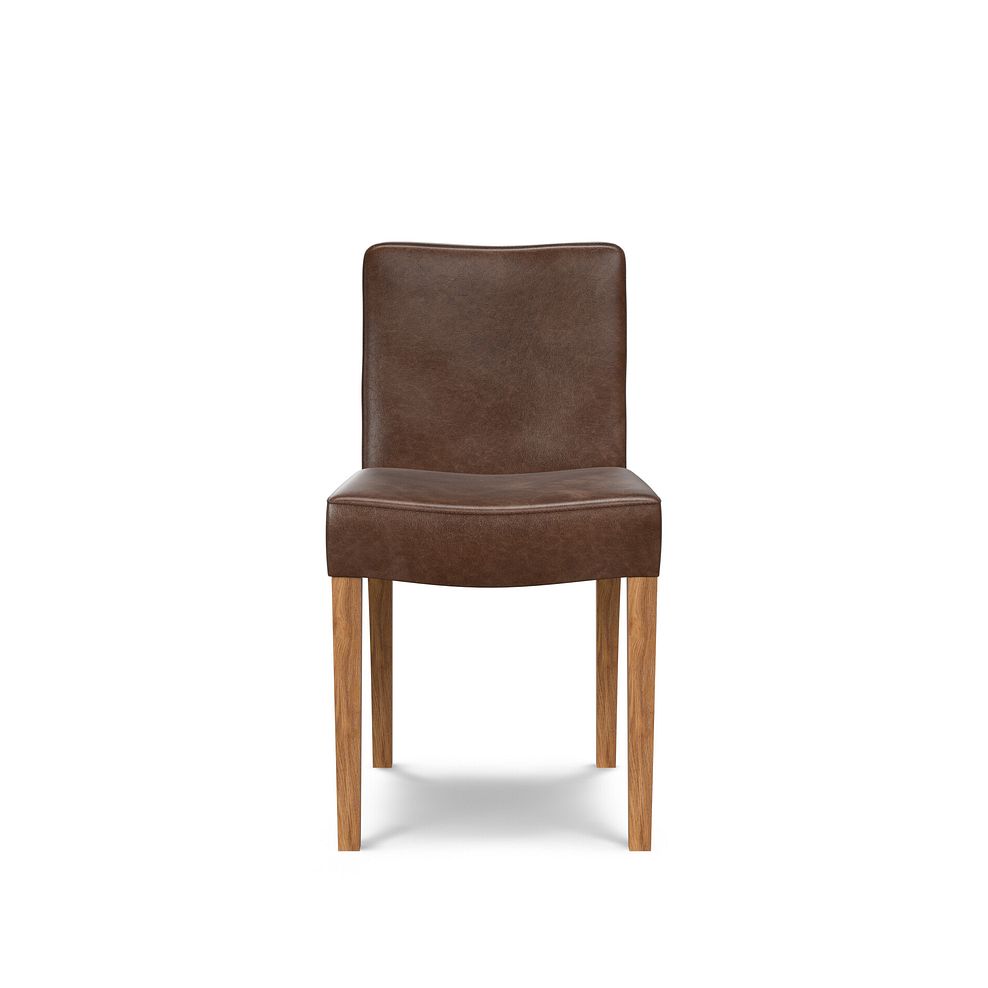 Dawson Upholstered Chair with Oak Legs in Vintage Brown Leather Look Fabric 2