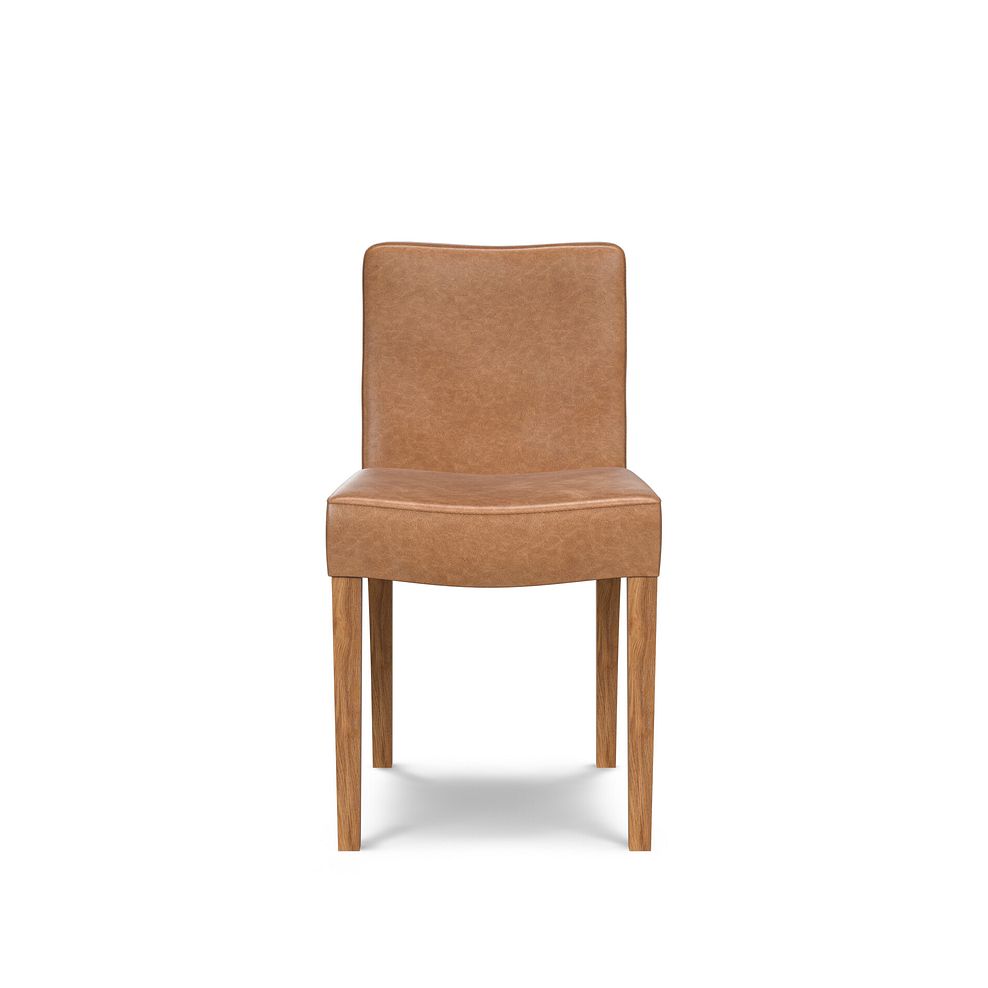 Dawson Upholstered Chair with Oak Legs in Vintage Tan Leather Look Fabric 2