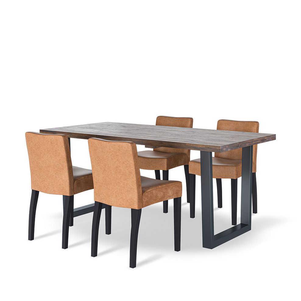 Detroit Dining Table + 4 Dawson Chairs with Black Legs in Vintage Tan Leather Look Fabric 1