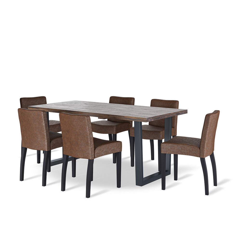 Detroit Dining Table + 6 Dawson Chairs with Black Legs in Vintage Brown Leather Look Fabric 1