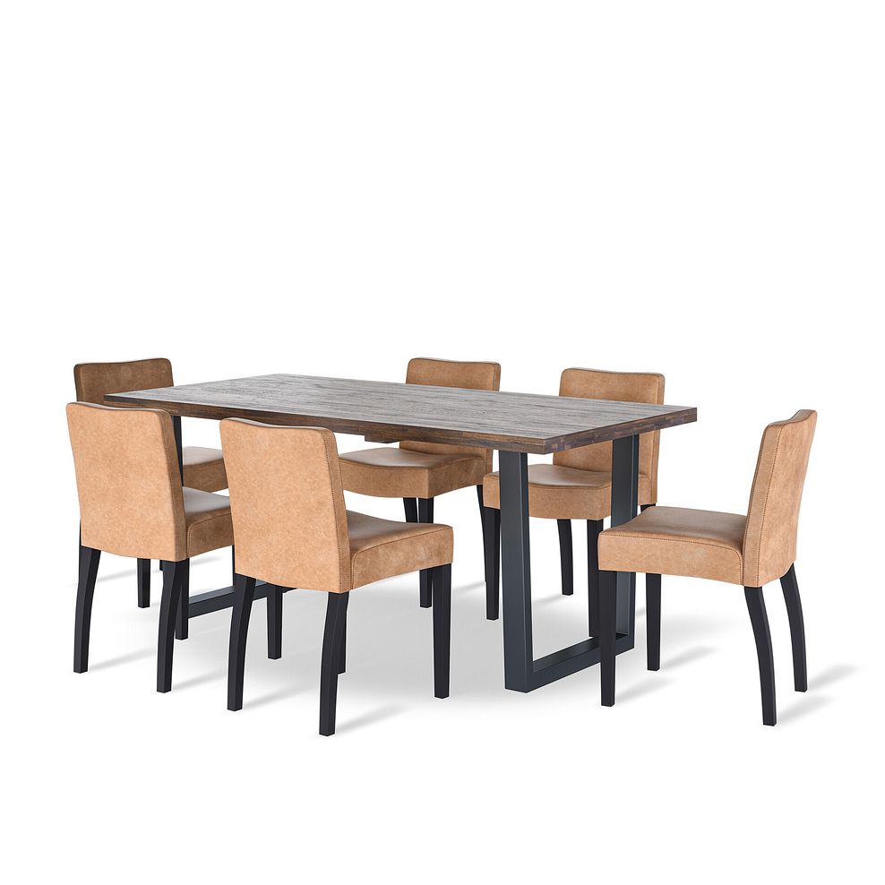 Detroit Dining Table + 6 Dawson Chairs with Black Legs in Vintage Tan Leather Look Fabric 1