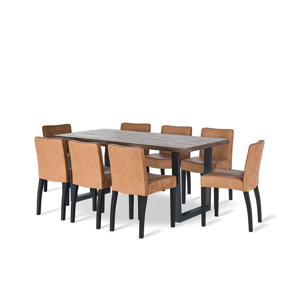 Detroit Dining Table + 8 Dawson Chairs with Black Legs in Vintage Tan Leather Look Fabric 1