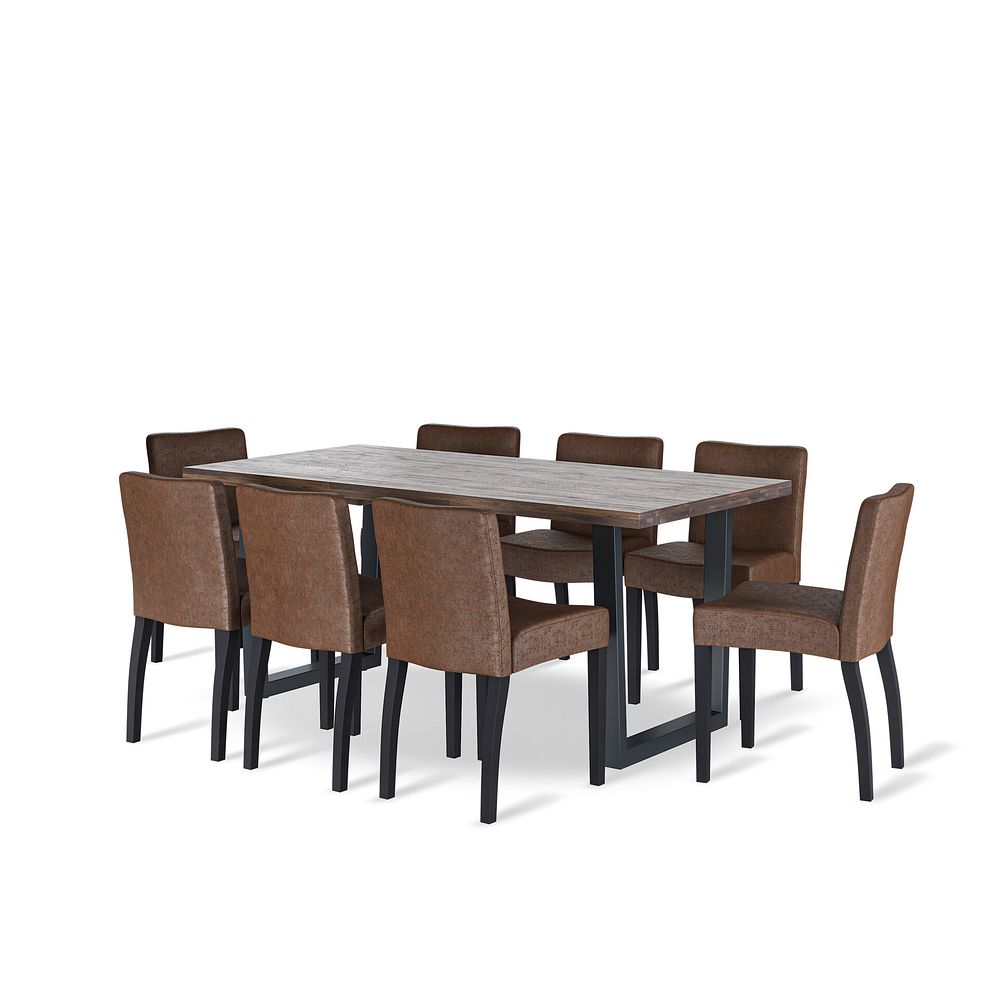 Detroit Fixed Dining Table + 8 Dawson Chairs with Black Legs in Vintage Brown Leather Look Fabric 1