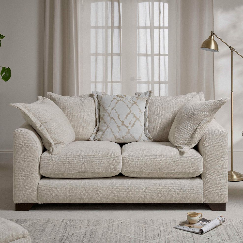Dewsbury 2 Seater Pillow Back Sofa in Milo Cream Fabric with Natural Scatter Cushions 2