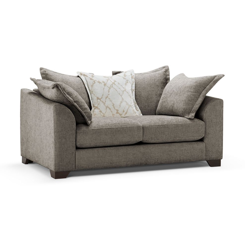 Dewsbury 2 Seater Pillow Back Sofa in Milo Mocha Fabric with Natural Scatter Cushions 1