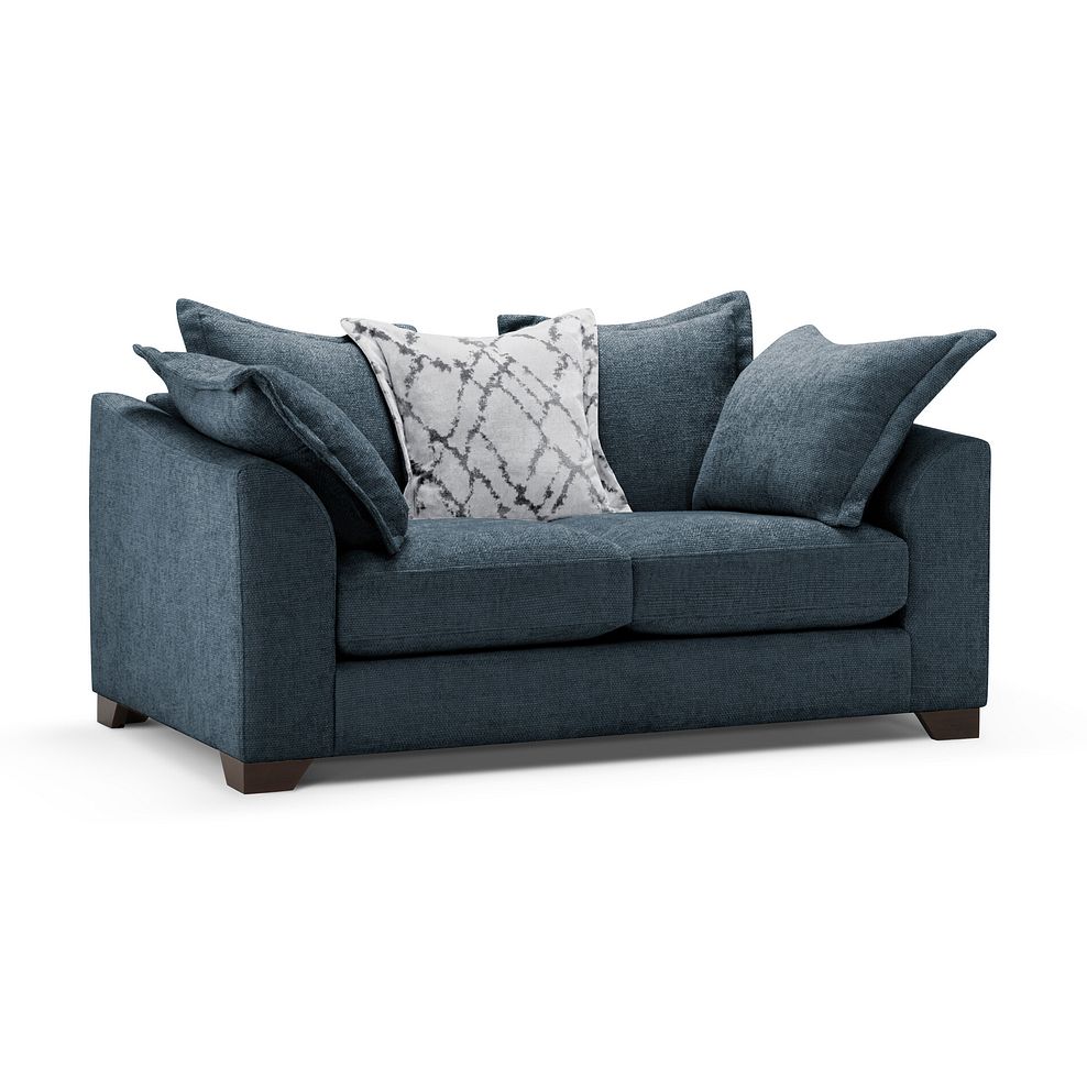 Dewsbury 2 Seater Pillow Back Sofa in Milo Navy Fabric with Silver Scatter Cushions 1