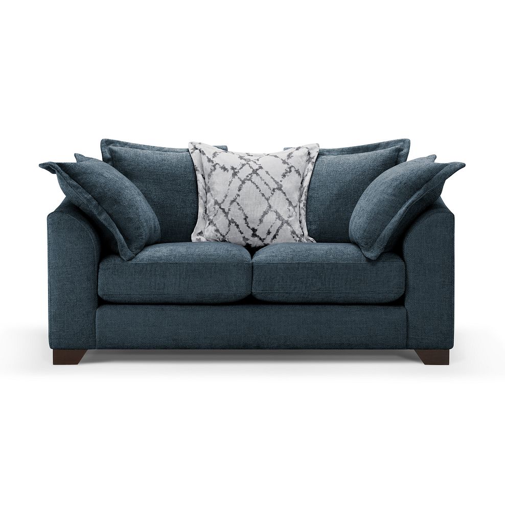 Dewsbury 2 Seater Pillow Back Sofa in Milo Navy Fabric with Silver Scatter Cushions 2