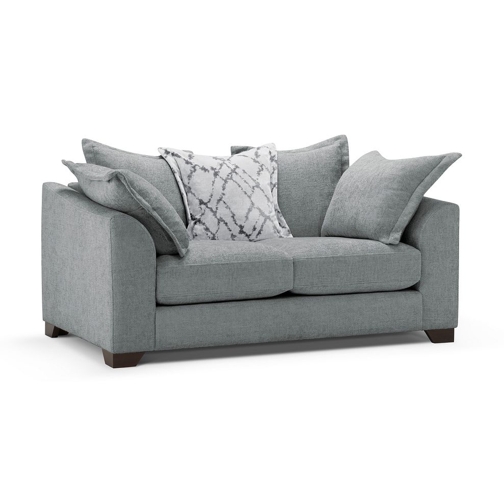 Dewsbury 2 Seater Pillow Back Sofa in Milo Pewter Fabric with Silver Scatter Cushions 1