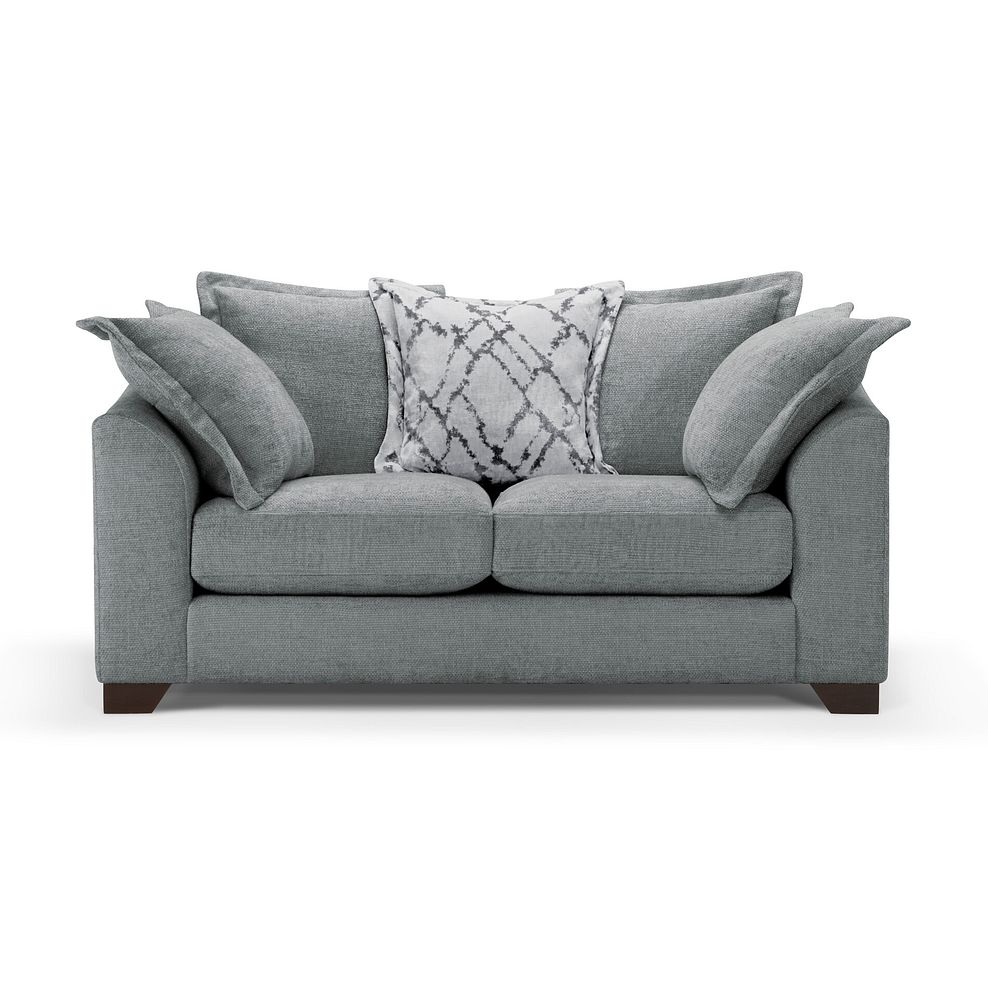 Dewsbury 2 Seater Pillow Back Sofa in Milo Pewter Fabric with Silver Scatter Cushions 2